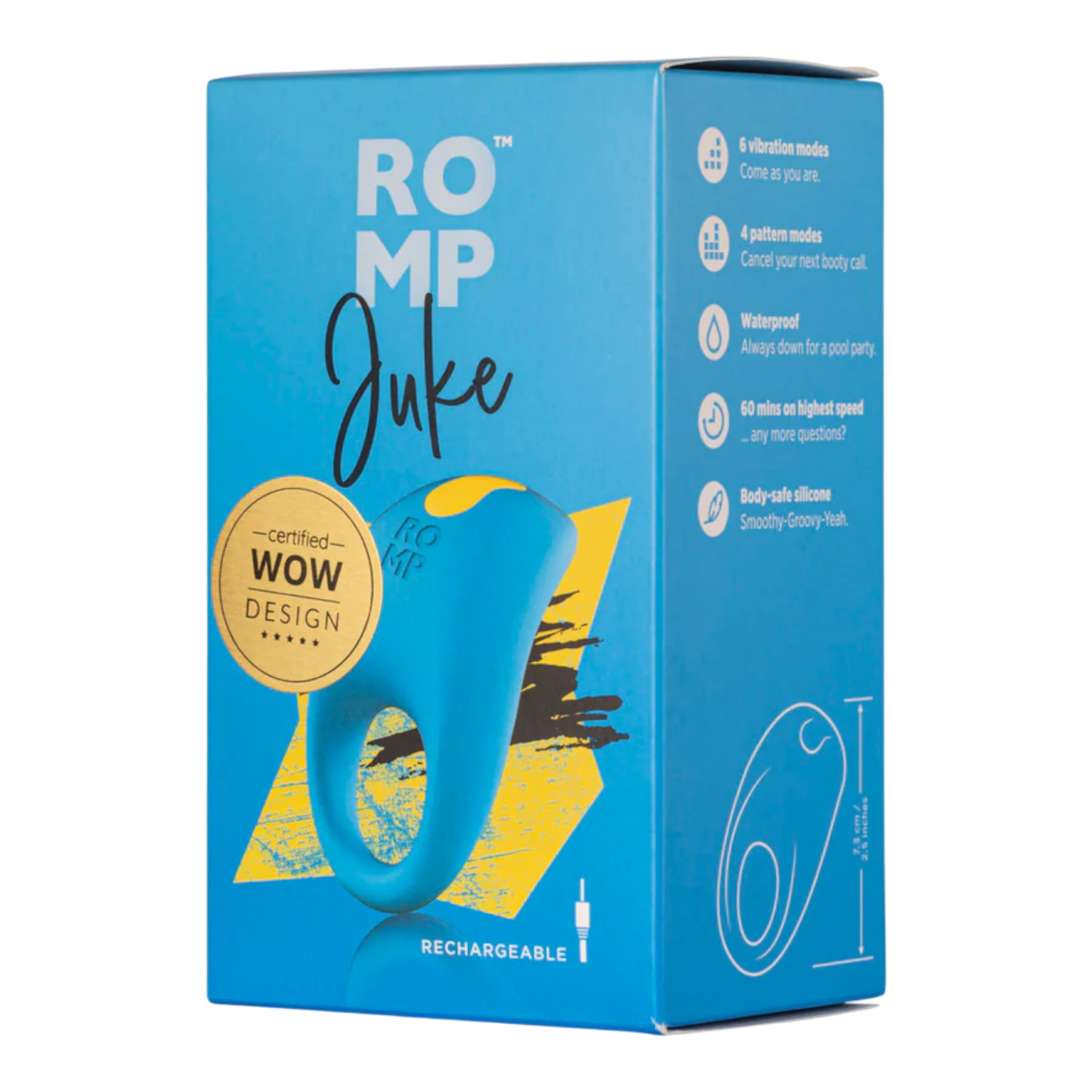 ROMP Juke Rechargeable Silicone Vibrating Penis Ring Light Blue