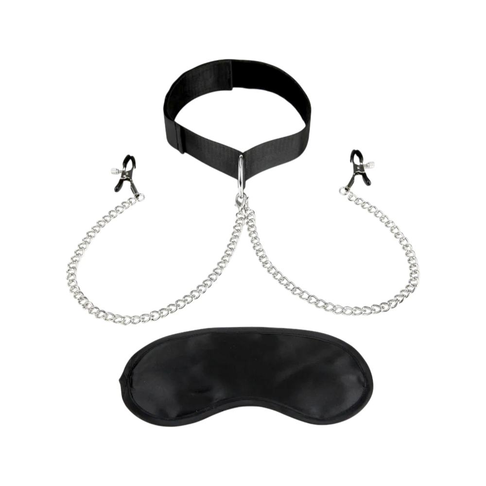 Lux Fetish — Collar with Nipple Clamps (Adjustable Pressure)