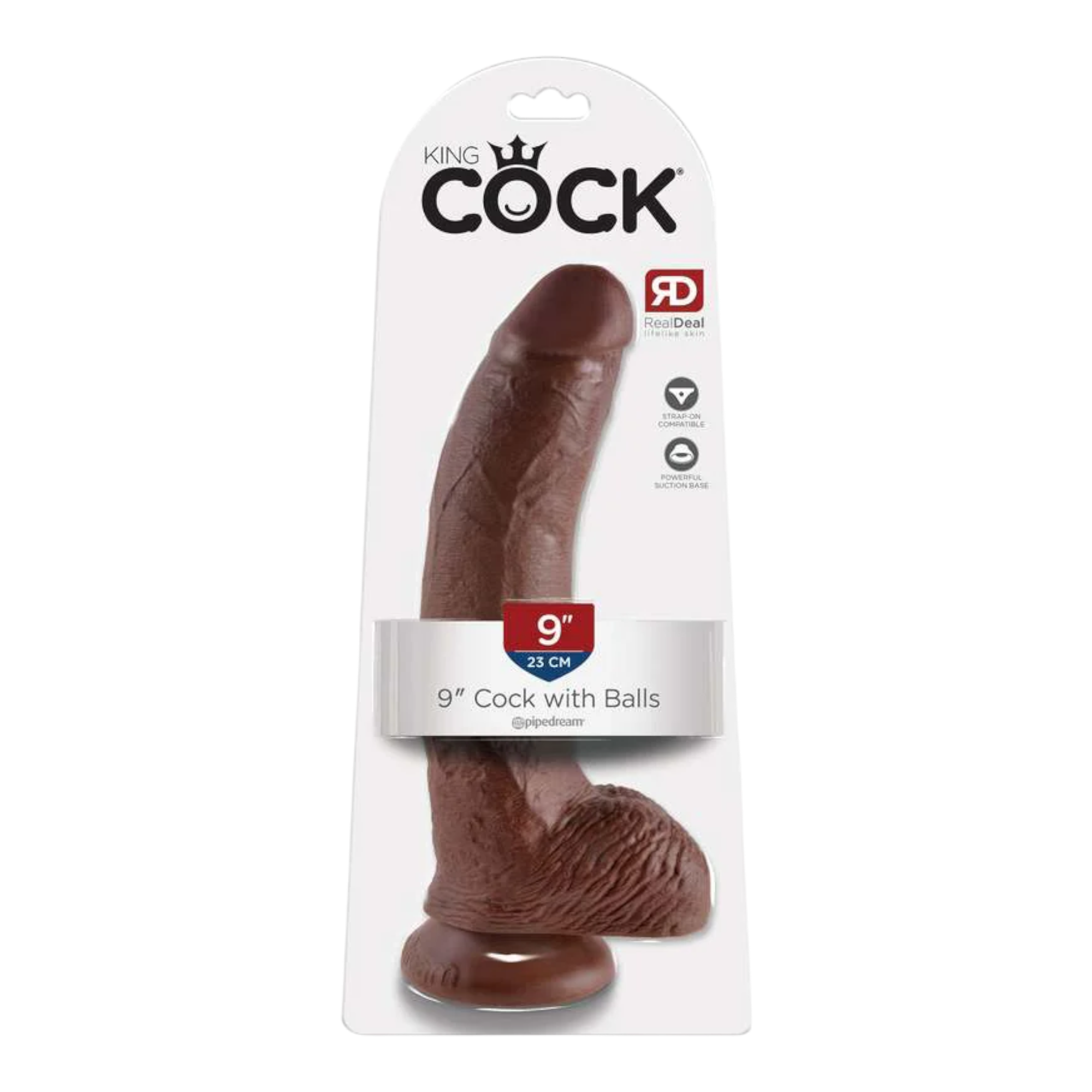 King Cock 9 in. Cock With Balls Realistic Suction Cup Dildo Brown