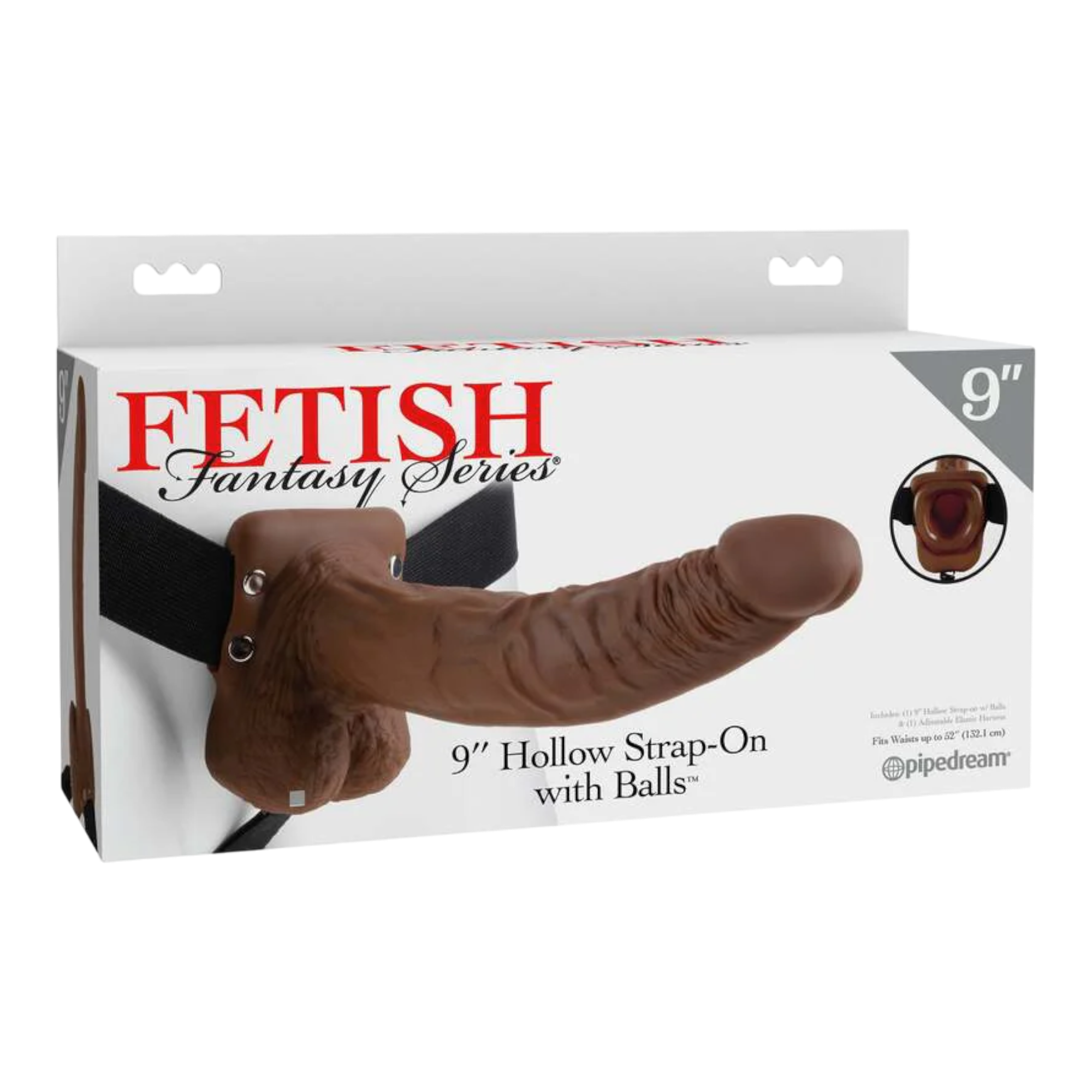 Fetish Fantasy Series 9 in. Hollow Strap-On with Balls Brown/Black