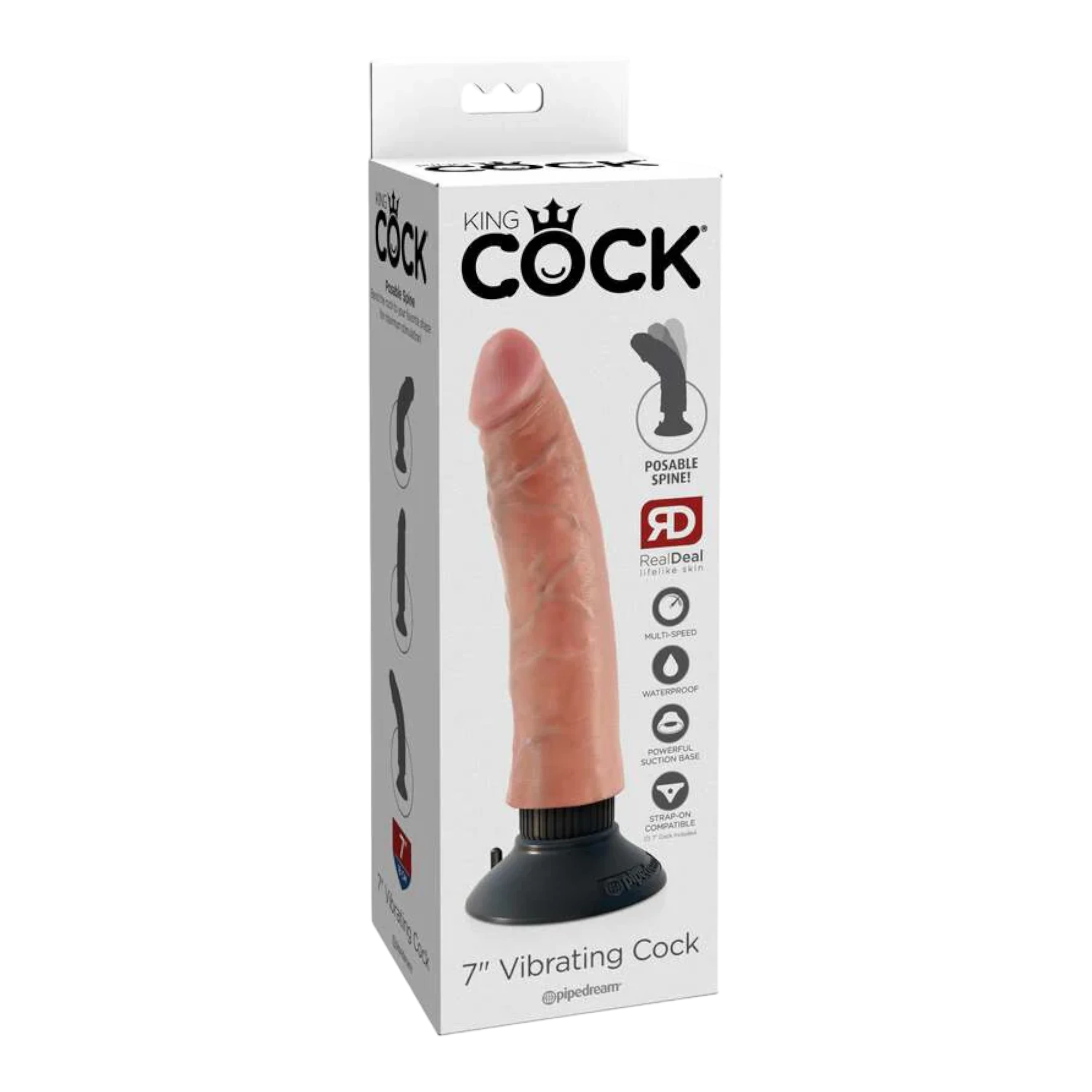 King Cock 7 in. Vibrating Cock Poseable Dildo With Suction Cup Beige