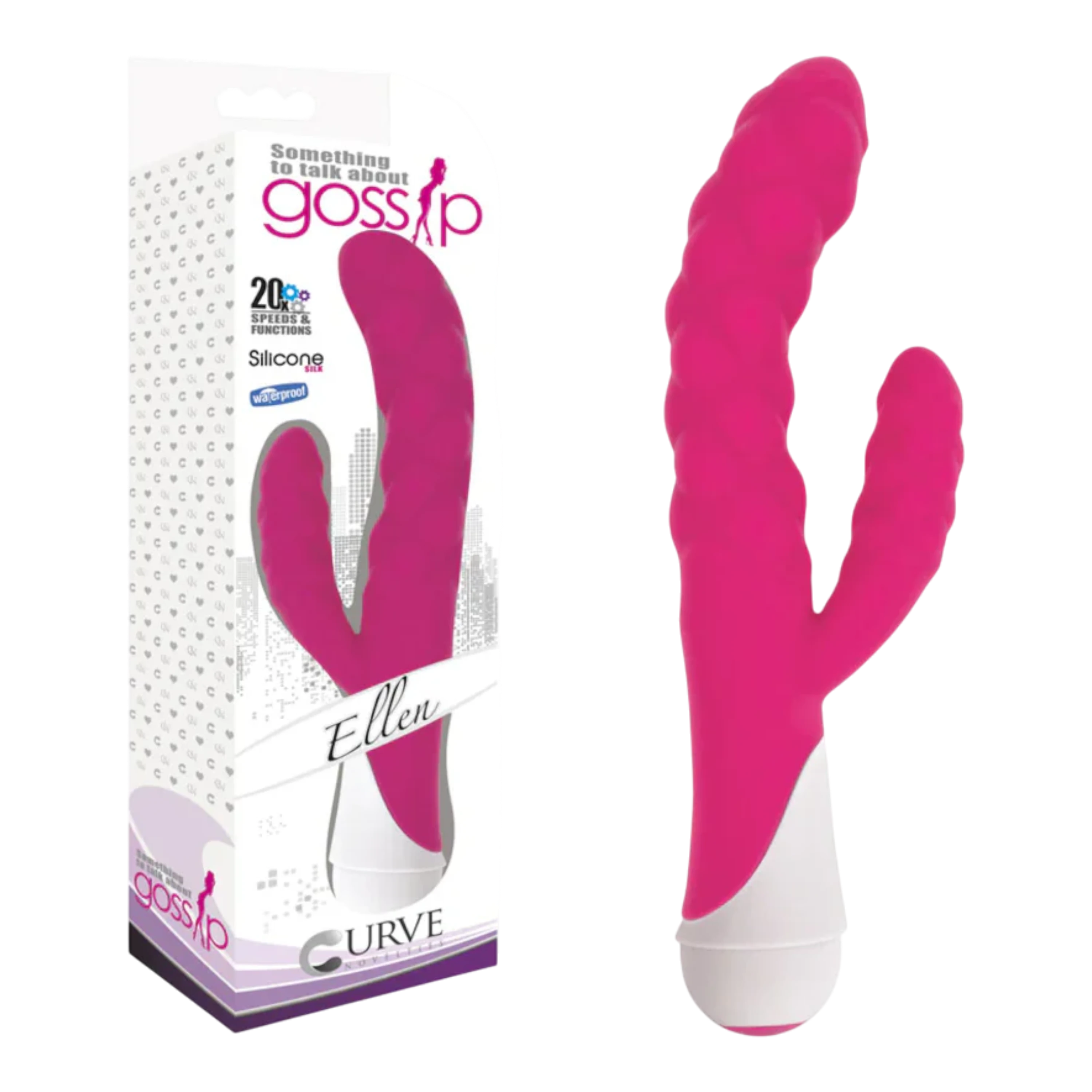 Curve Toys Gossip Ellen Waterproof Textured Silicone Flexible Dual Stimulation Vibrator Magenta