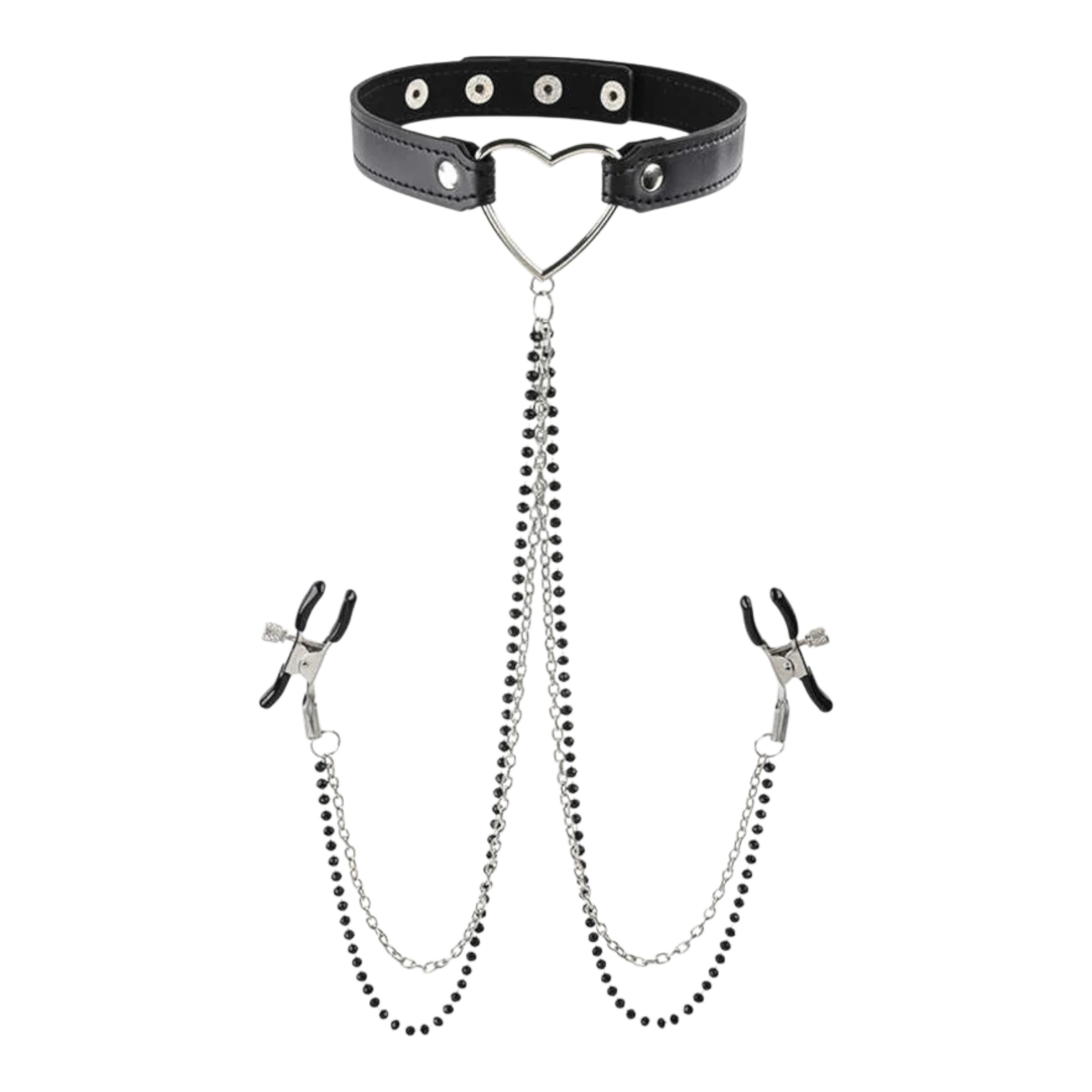 Sportsheets Sex & Mischief Amor Adjustable Collar with Nipple Clamps Black