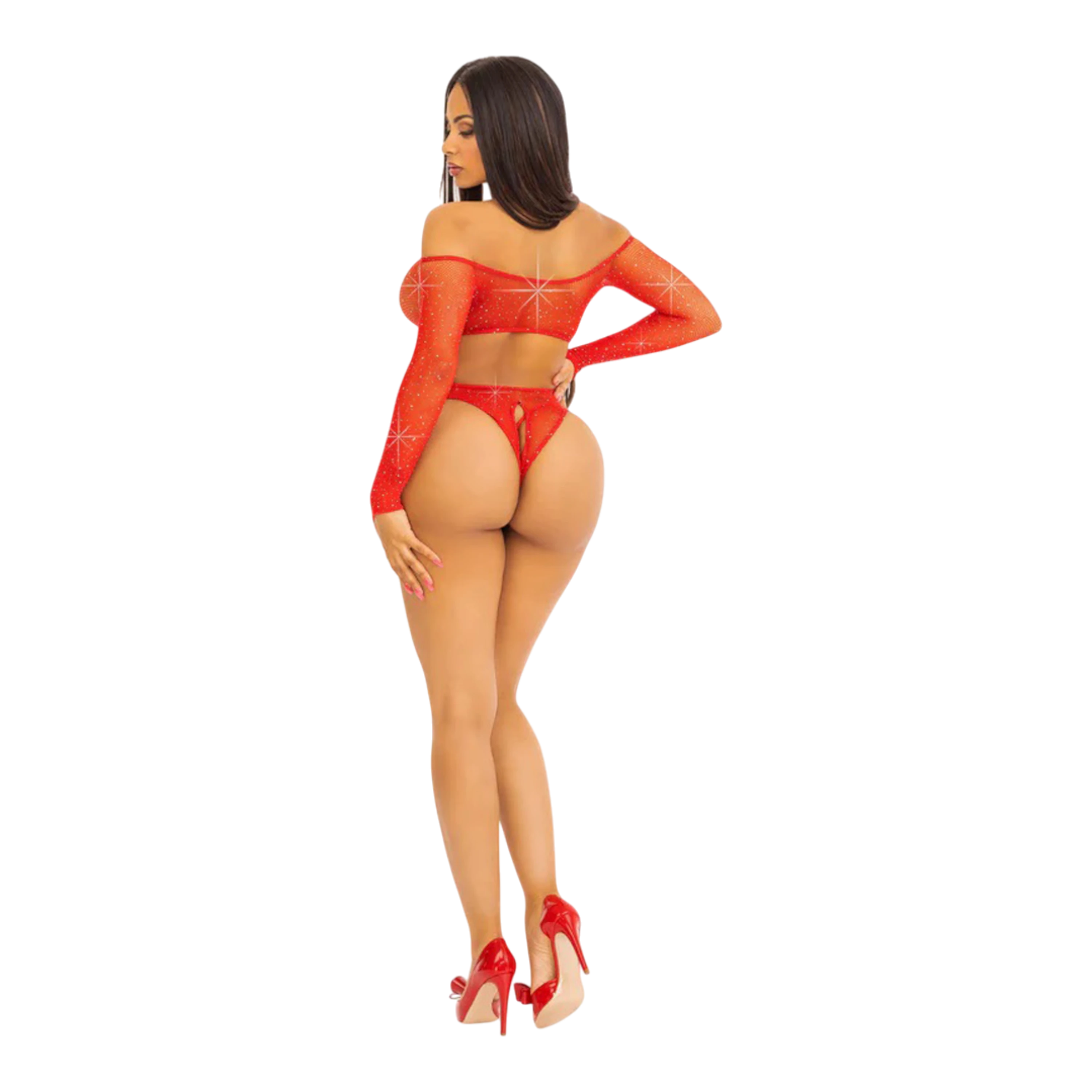 Leg Avenue Say My Name Rhinestone Crotchless Teddy - Red