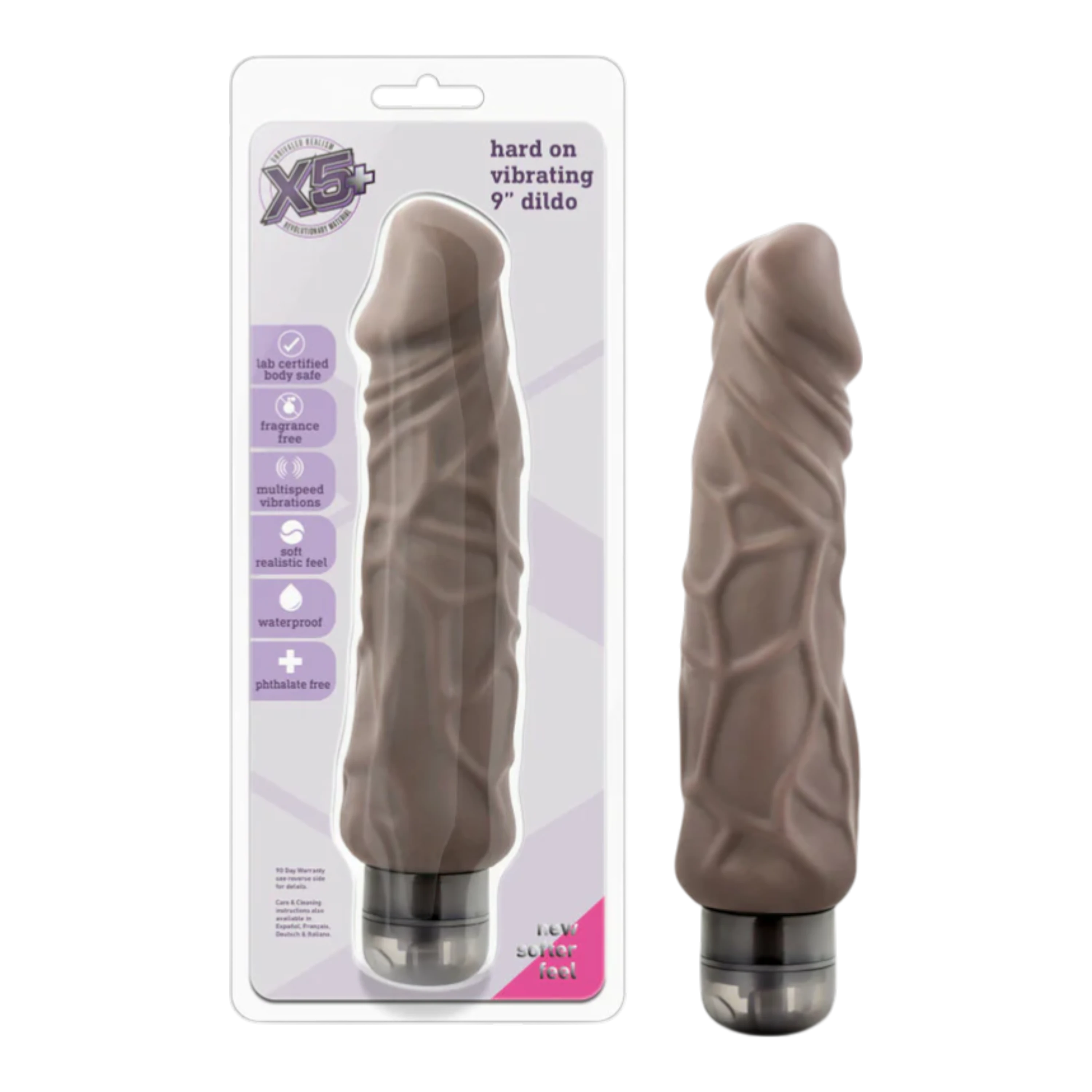 X5 Plus Hard On Realistic 9 in. Vibrating Dildo Brown