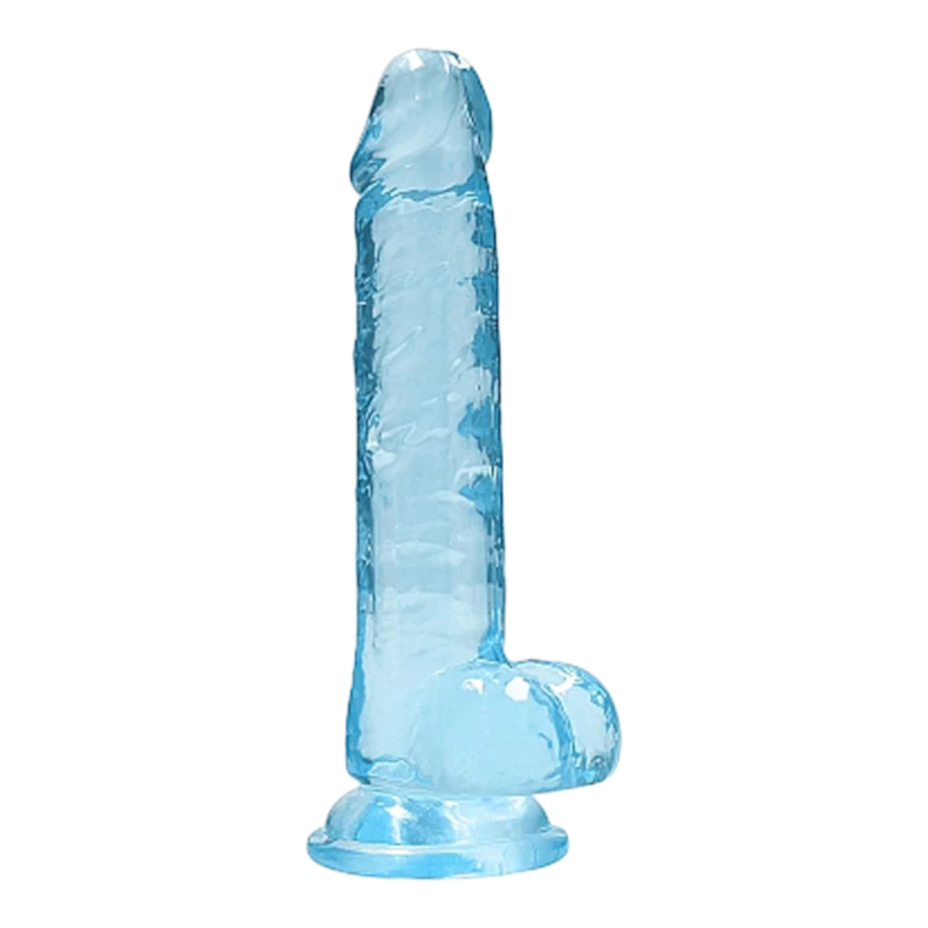 RealRock Crystal Clear Realistic 7" Dildo With Balls and Suction Cup - Blue