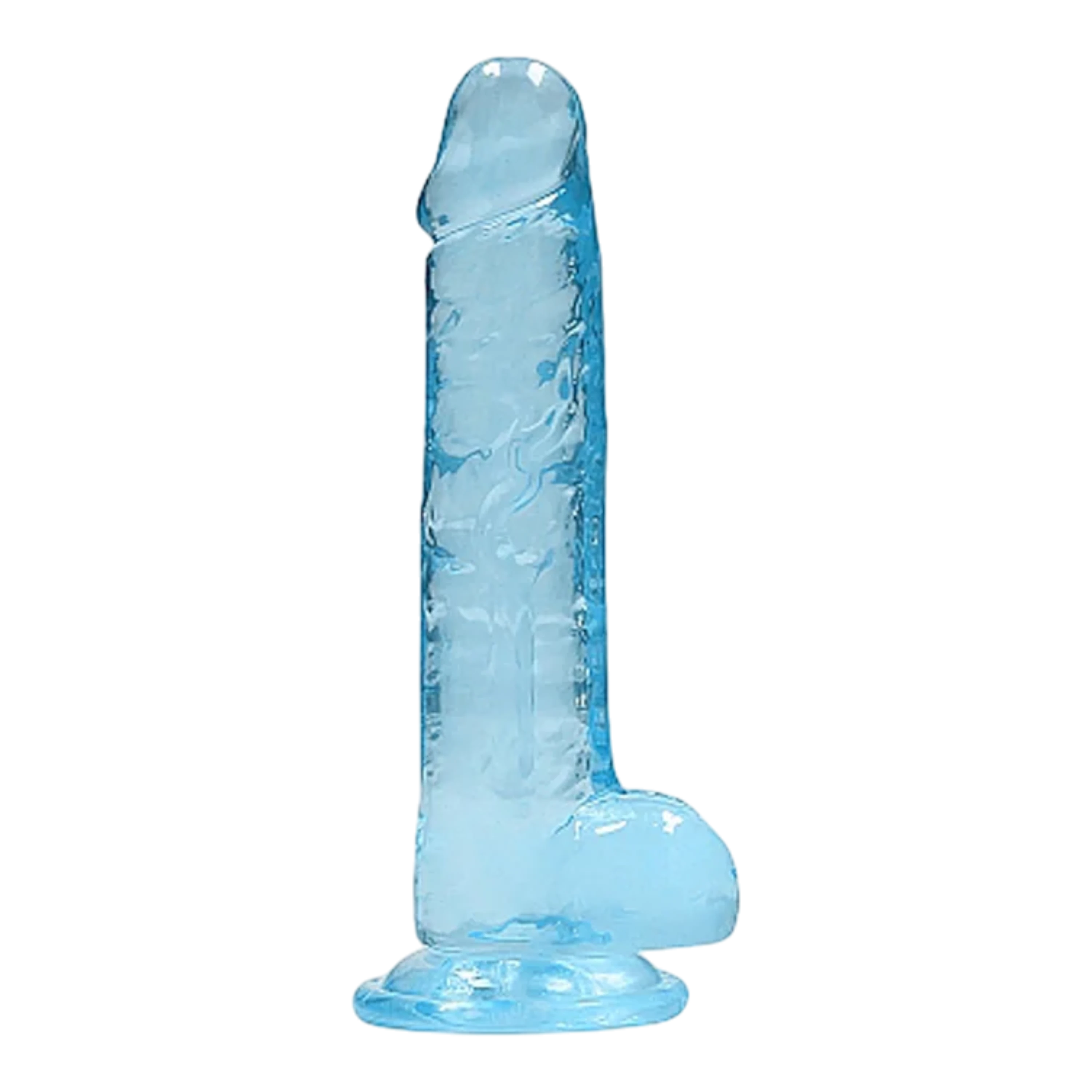 RealRock Crystal Clear Realistic 7" Dildo With Balls and Suction Cup - Blue