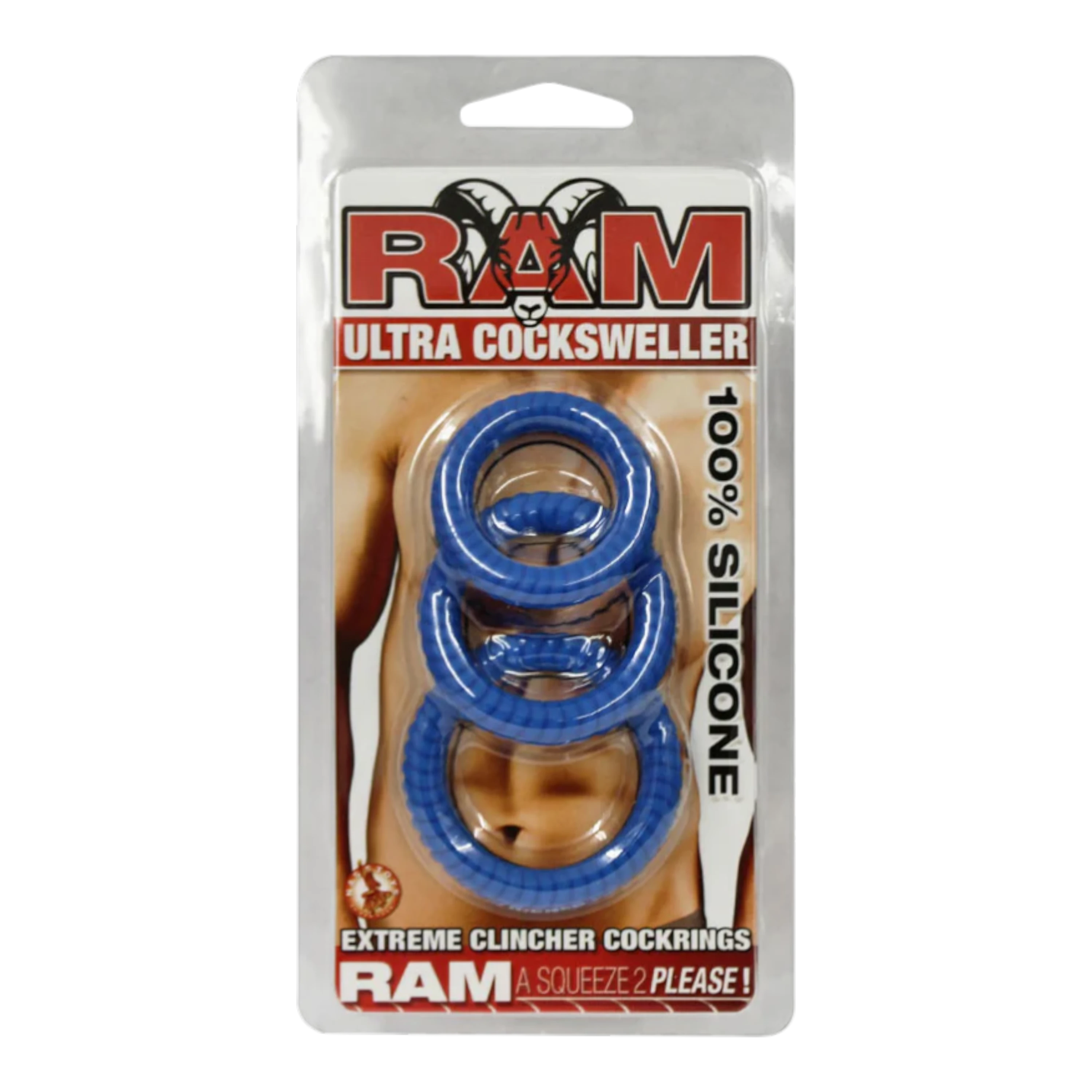 Ram Ultra Silicone Cocksweller 3 Cock Rings (Blue)