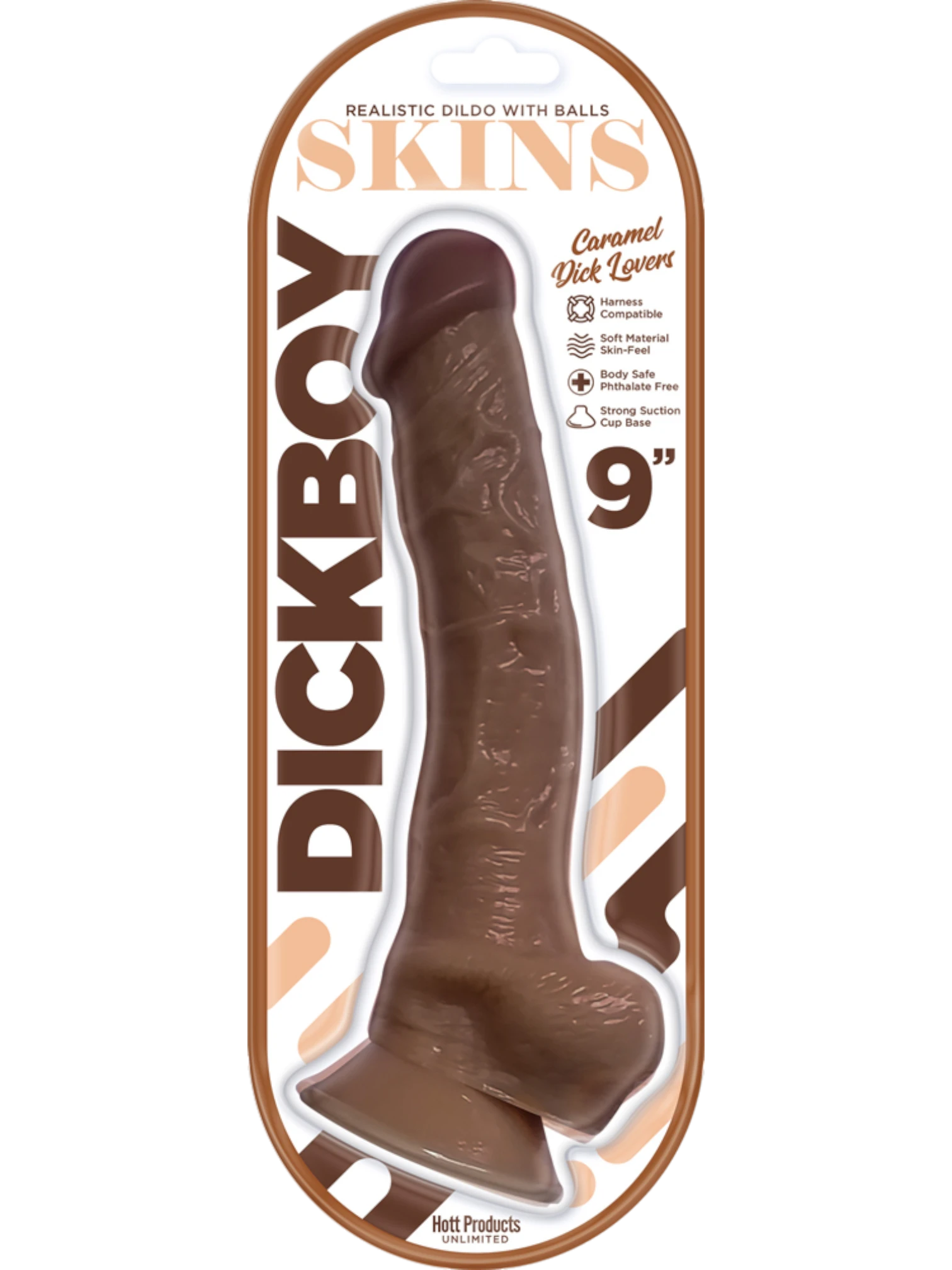Hott Products — Dickboy Skins Dildo with Balls 9 in (Caramel)