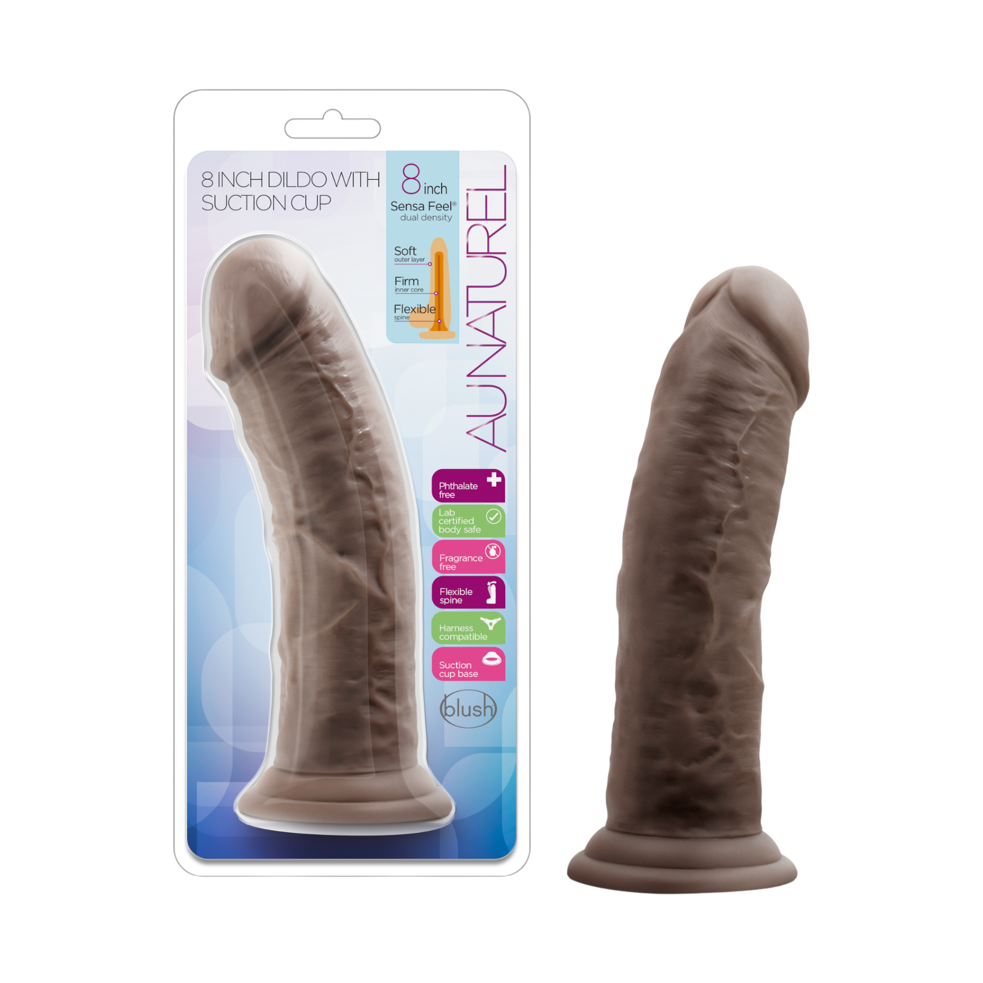 Blush — Au Naturel 8 in Dildo with Suction Cup (Chocolate)
