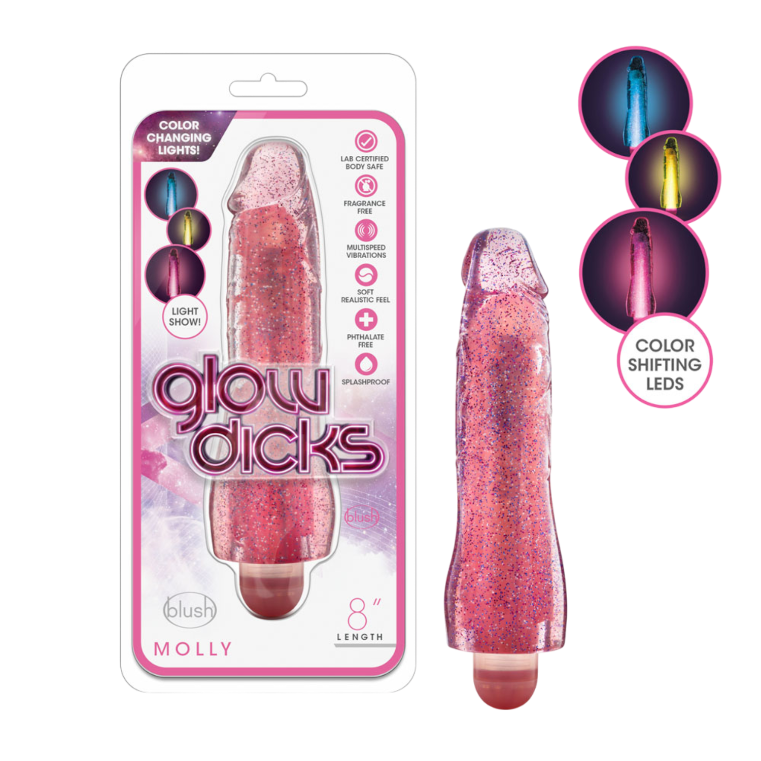 Blush — Glow Dicks Molly Glitter Vibrator (Pink)