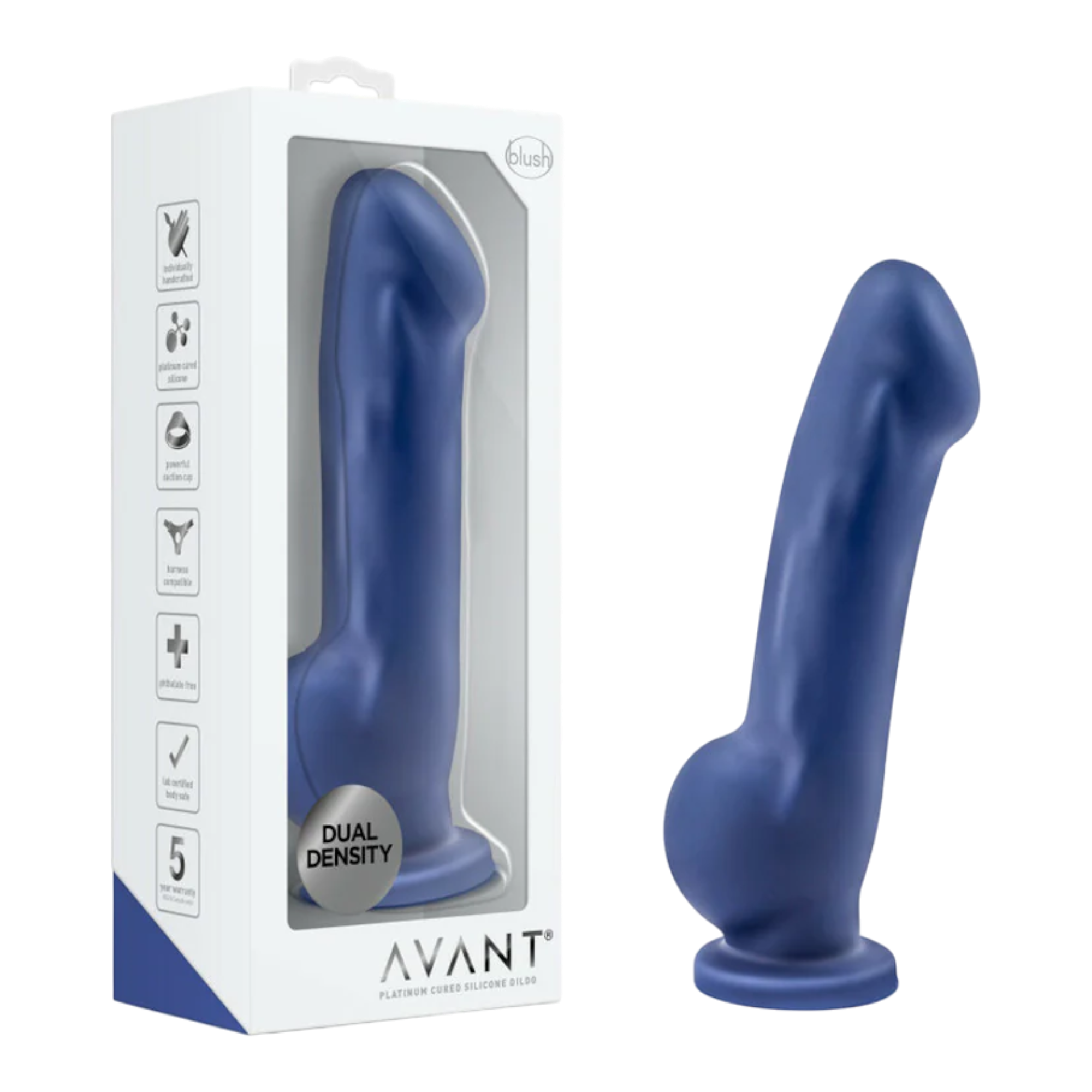 Avant D8 Ergo 7.5 in. Dual Density Silicone Dildo Indigo