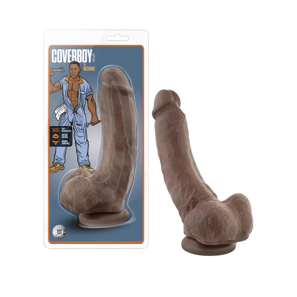 Coverboy The Mechanic Realistic 9 in. Dildo with Balls - Brown