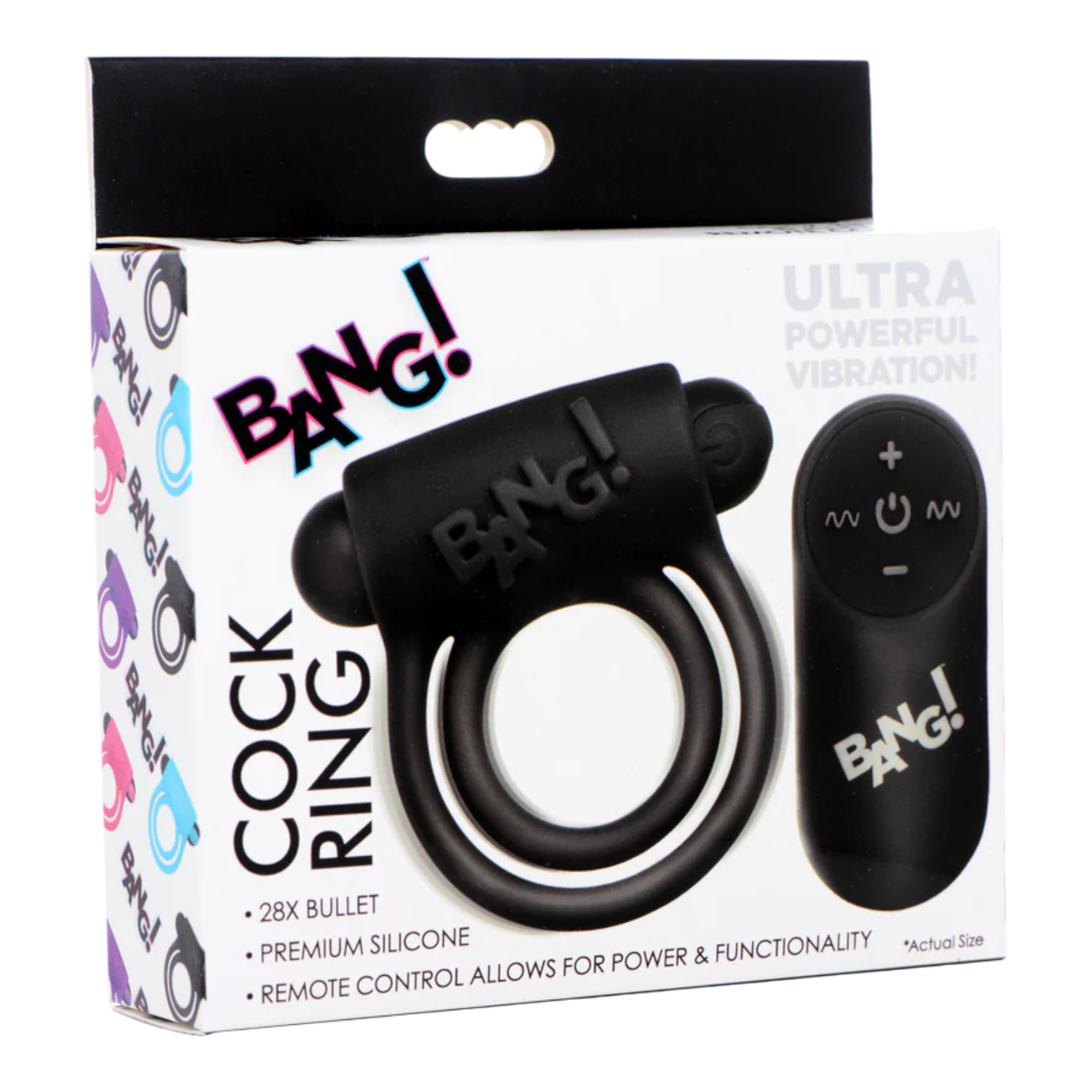 BANG! Silicone Cock Ring & Bullet with Remote Control Black