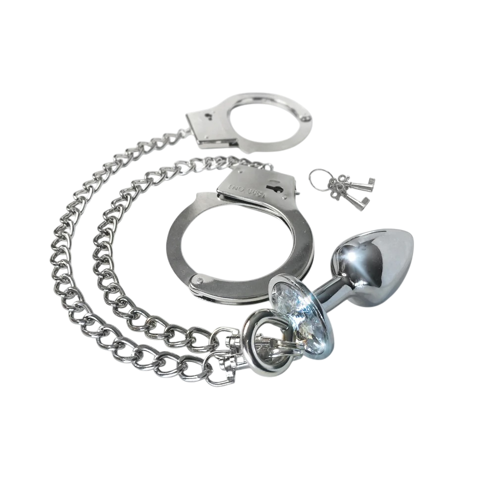 Nixie — Metal Butt Plug & Handcuffs Set, Silver