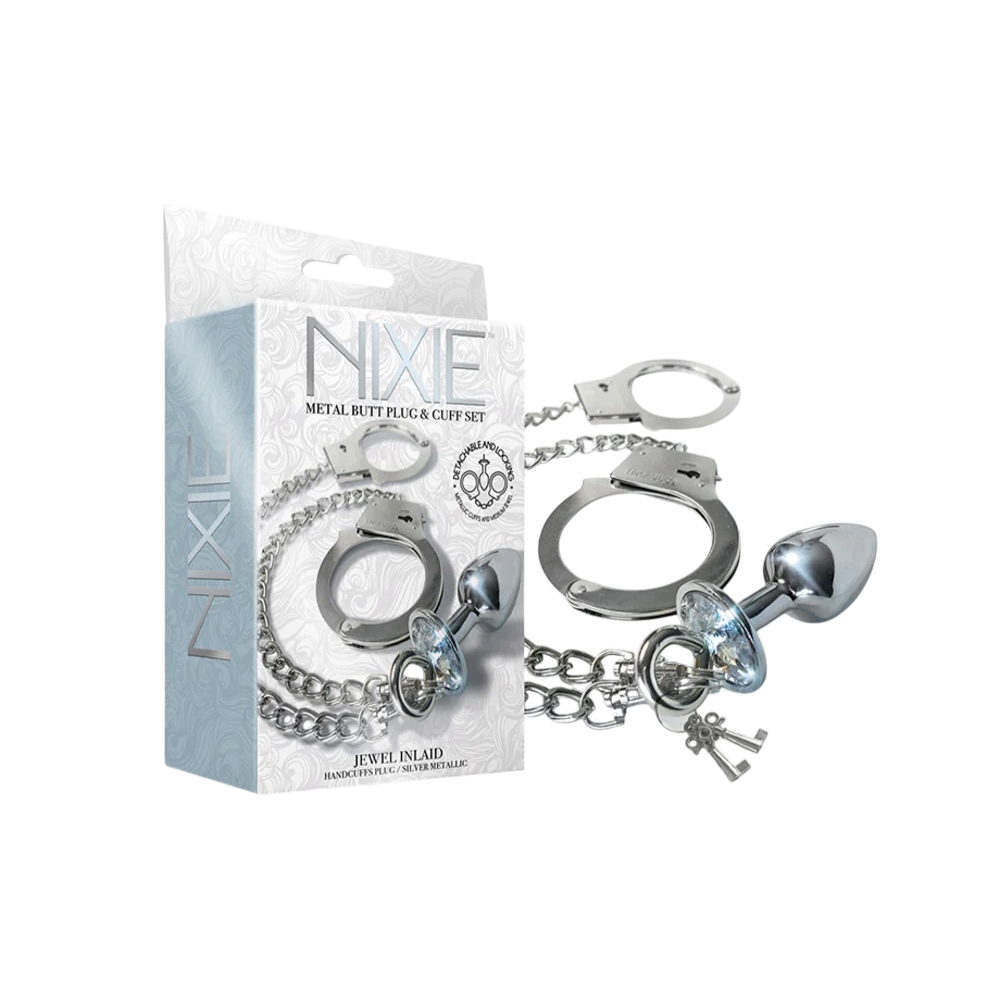 Nixie — Metal Butt Plug & Handcuffs Set, Silver