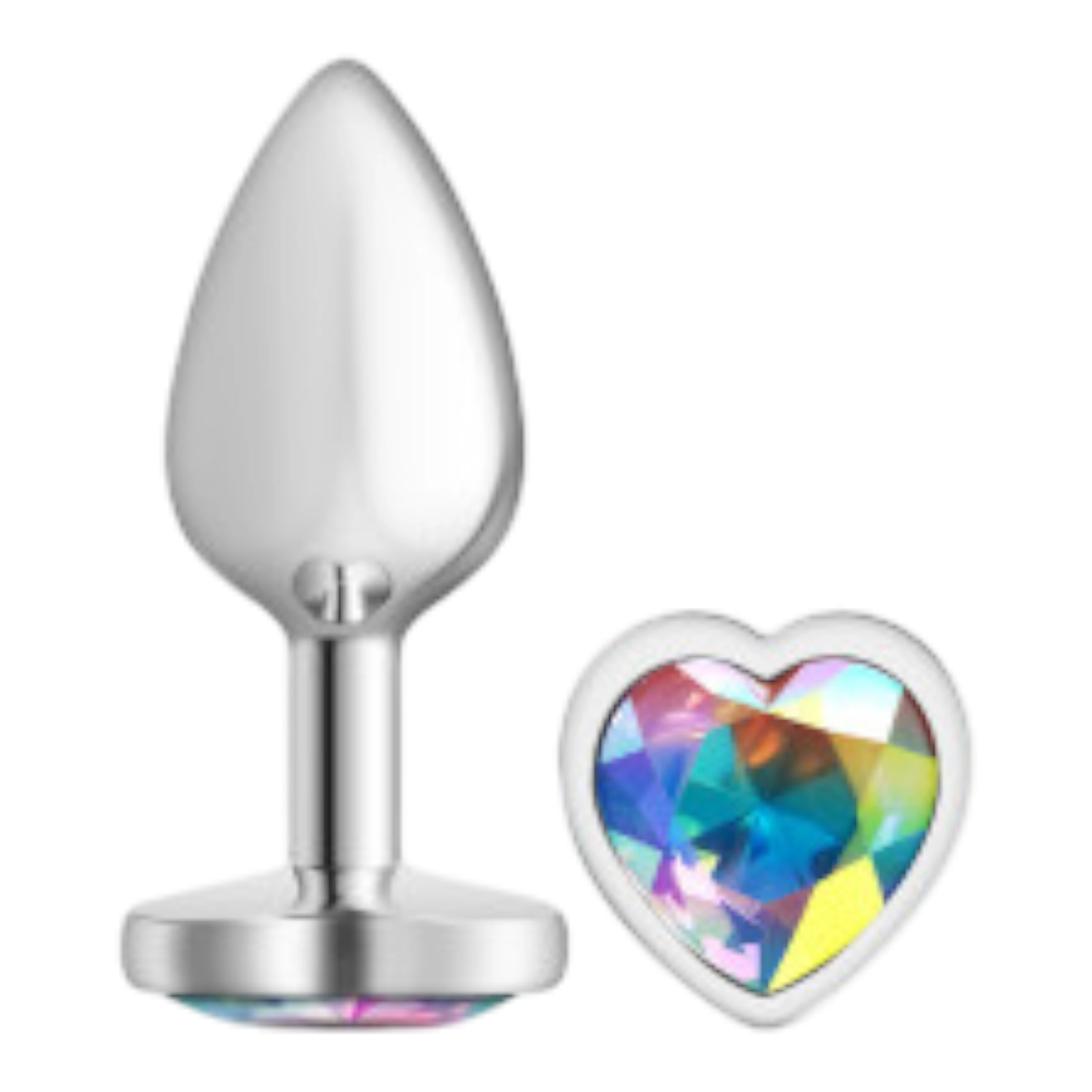 Clear Iridescent Heart Gem Silver Metal Plug - Sm