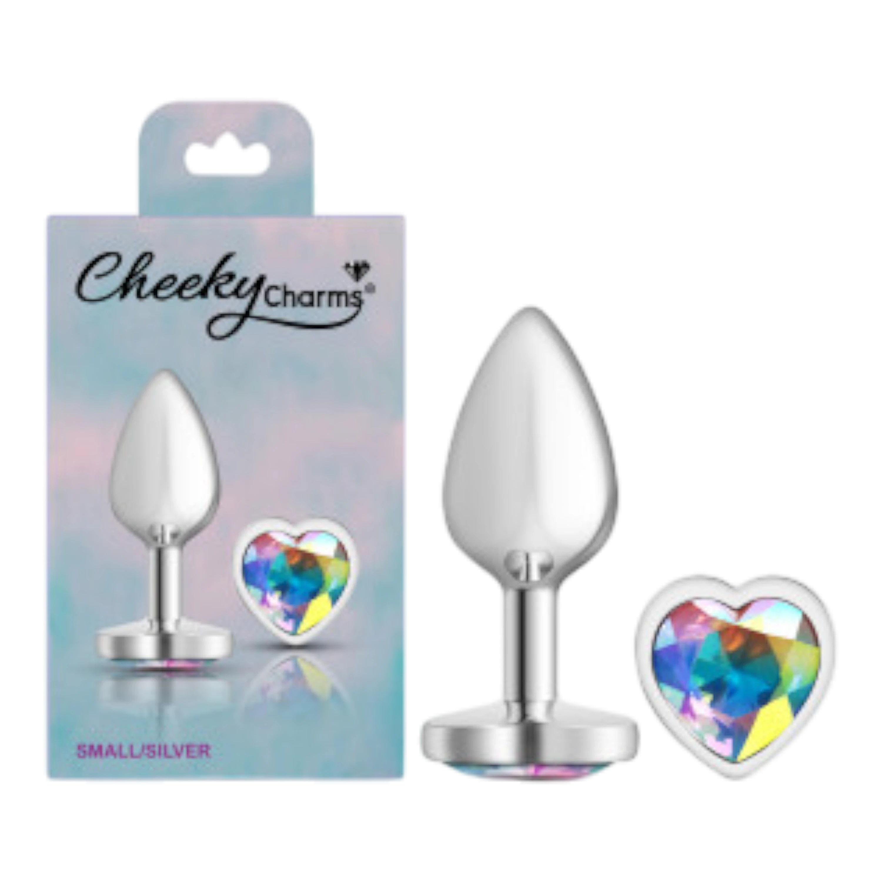 Clear Iridescent Heart Gem Silver Metal Plug - Sm