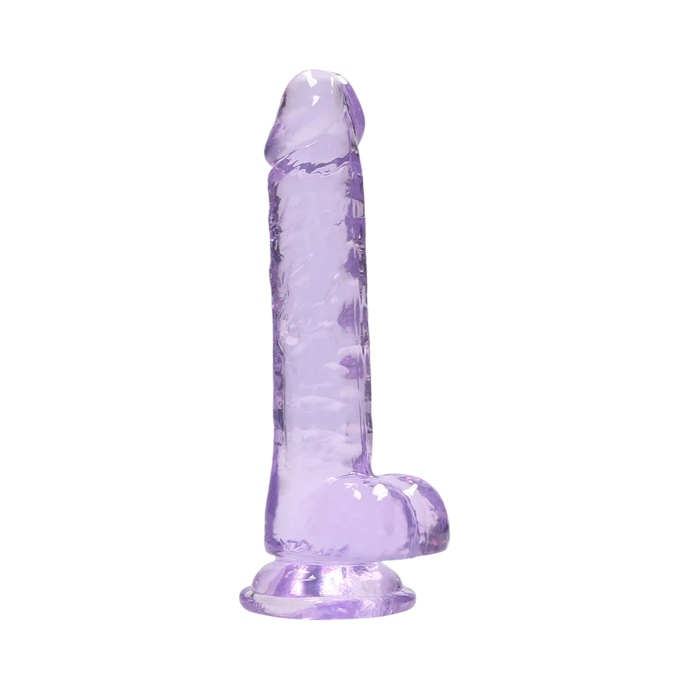 RealRock Crystal Clear 7 in. Dildo With Balls and Suction Cup - Purple
