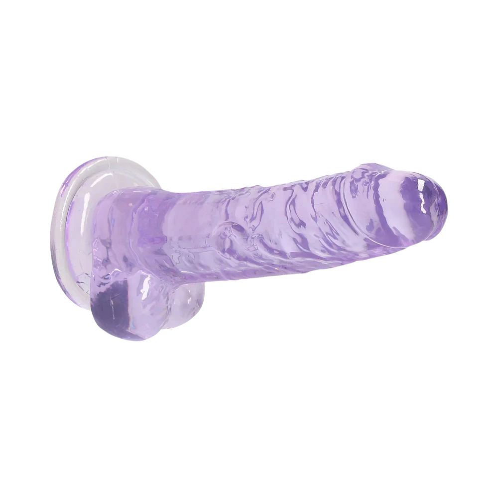 RealRock Crystal Clear 7 in. Dildo With Balls and Suction Cup - Purple