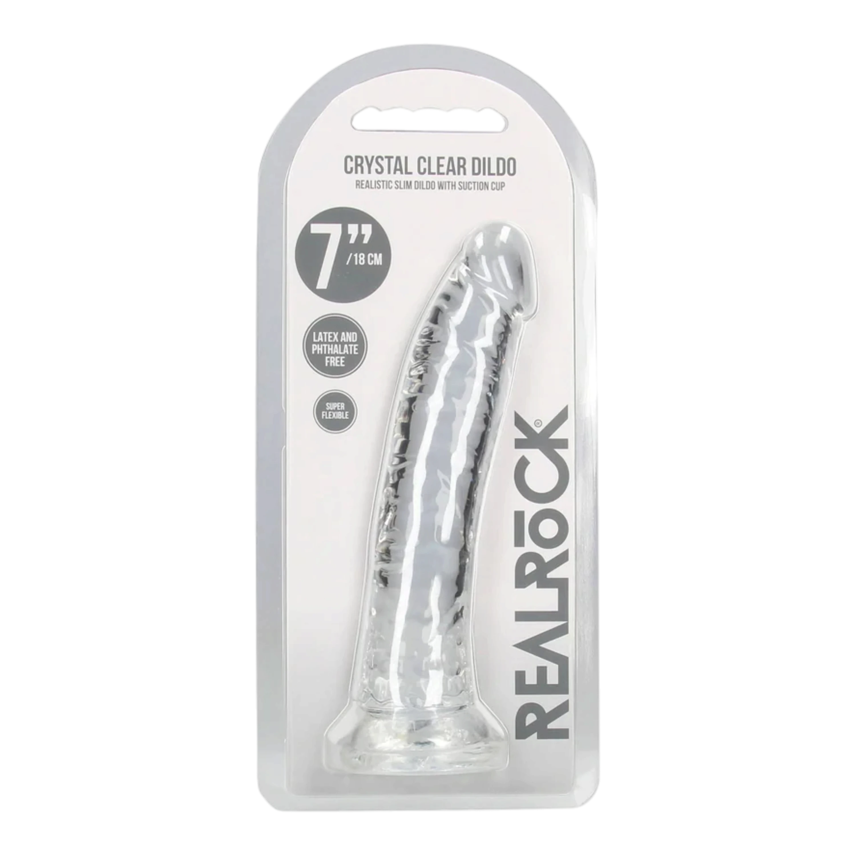 RealRock Crystal Clear Slim 7" Dildo - Clear
