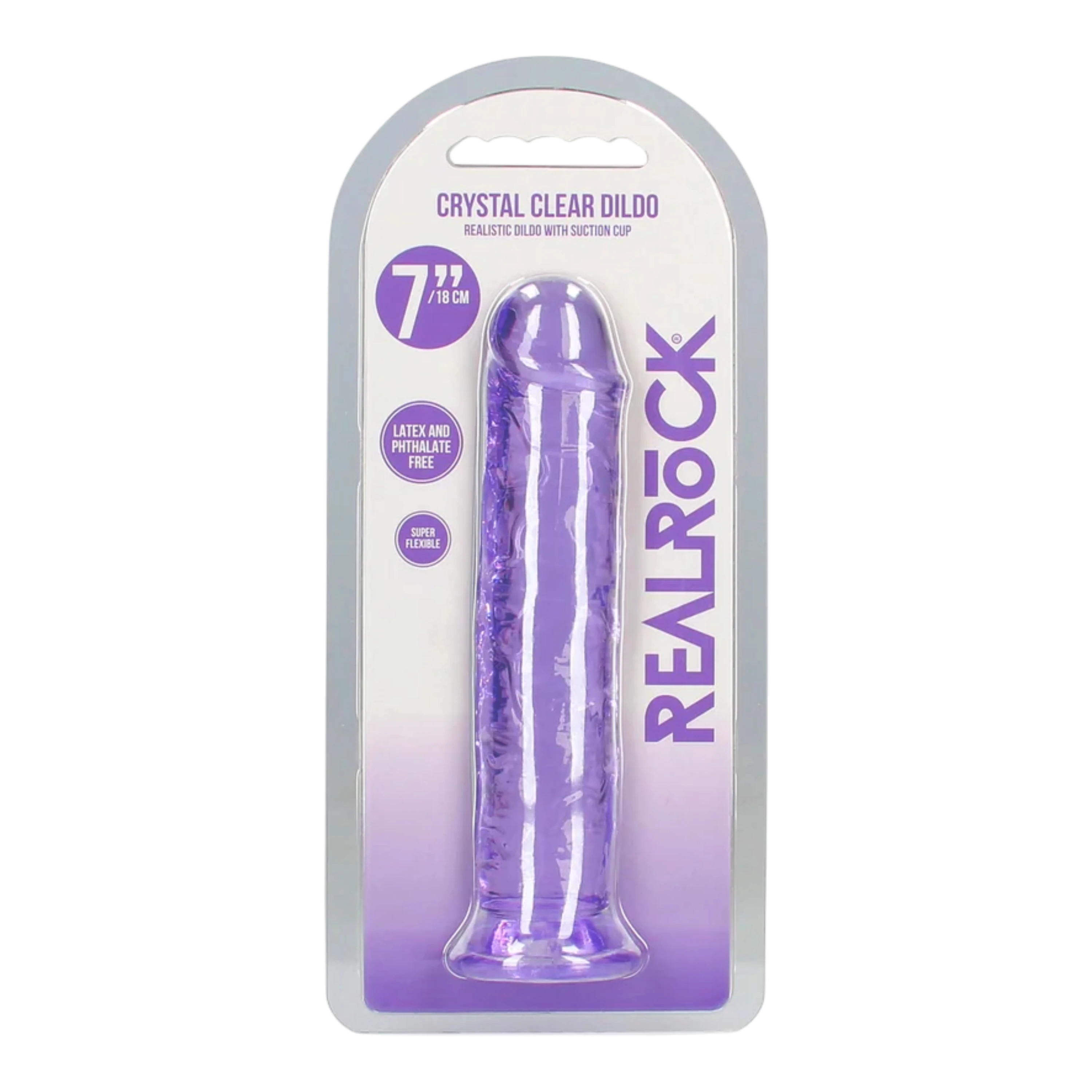 RealRock Crystal Clear Straight 7" Dildo Without Balls - Purple