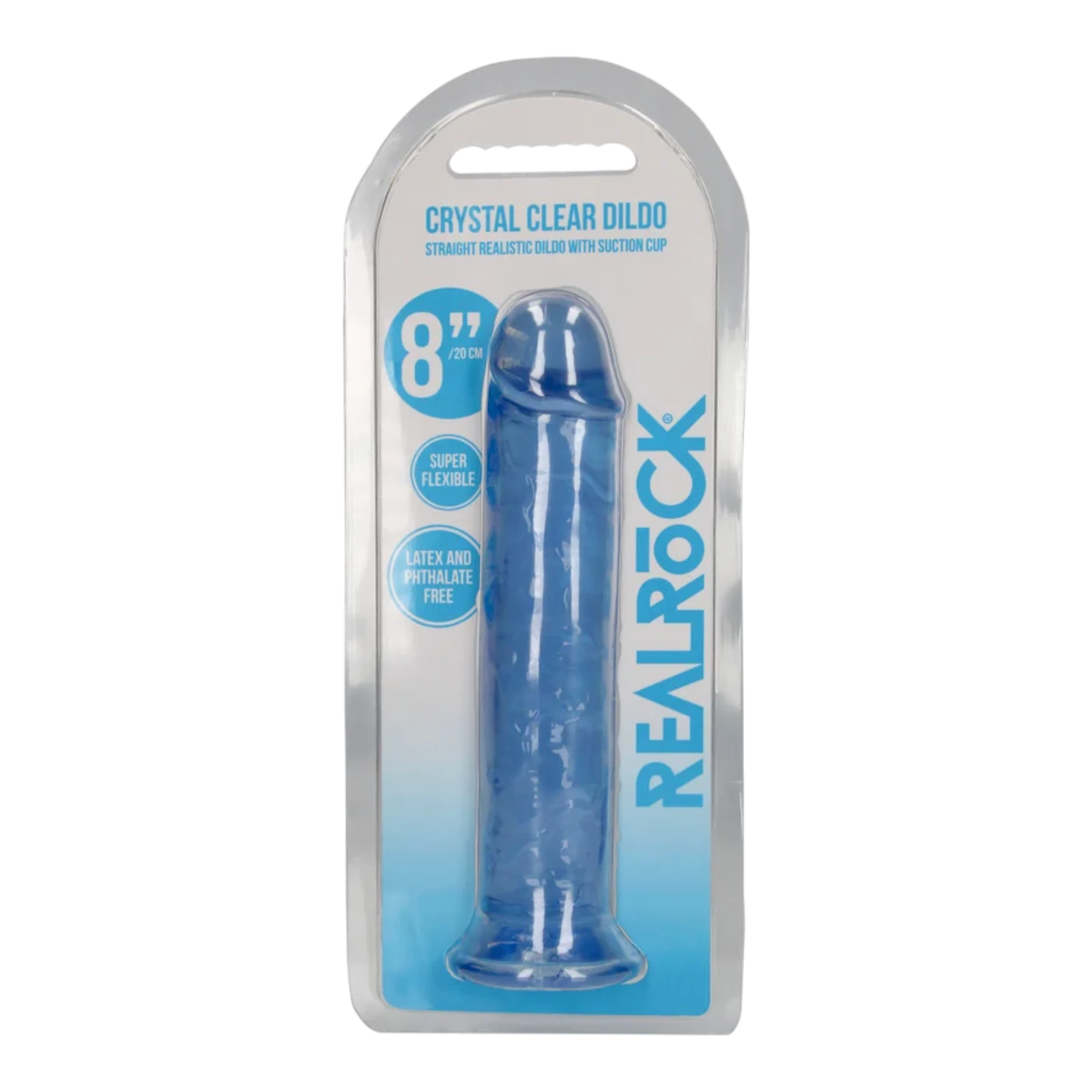 RealRock Crystal Clear Straight 8" Dildo Without Balls - Blue