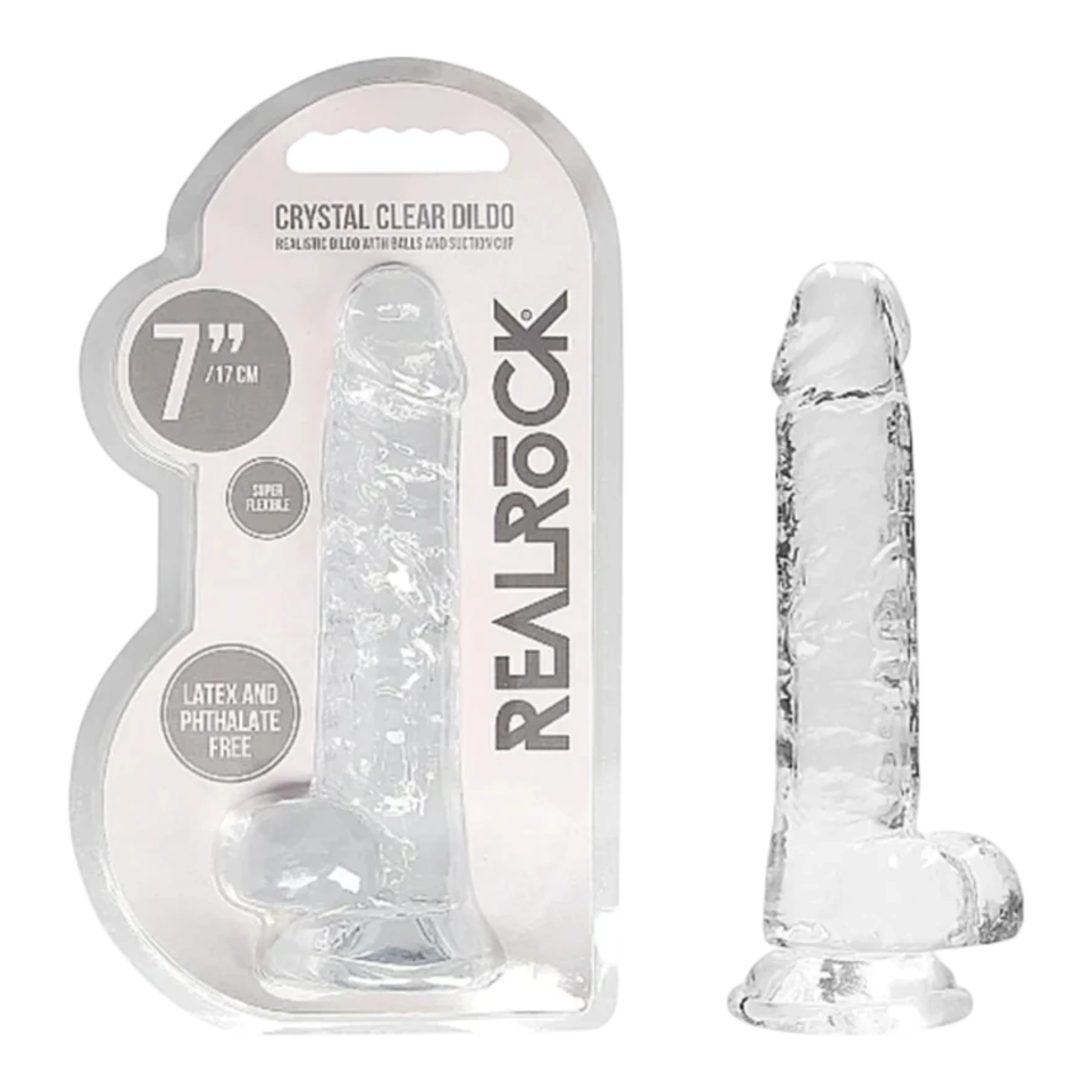 RealRock Crystal Clear Realistic 7" Dildo With Balls and Suction Cup - Clear