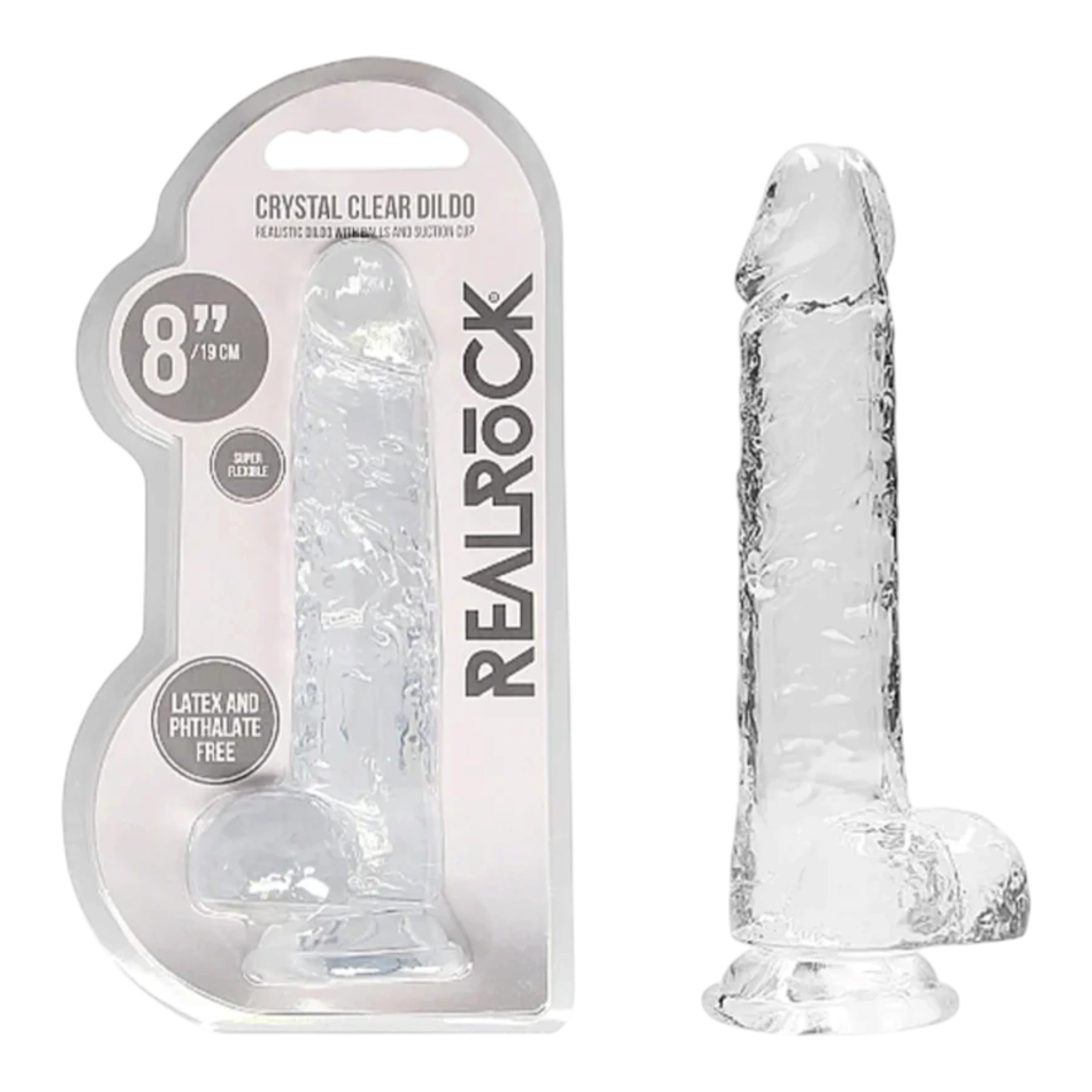 RealRock Crystal Clear Realistic 8" Dildo With Balls and Suction Cup - Clear